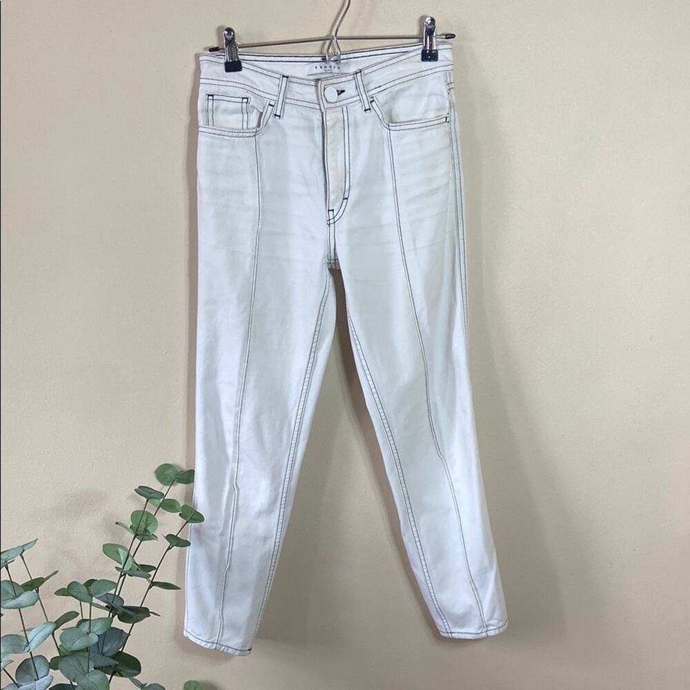 Sandro Paris White Denim Contrast Stitch Straight Ankle Jeans FR 34 US 2 Cropped